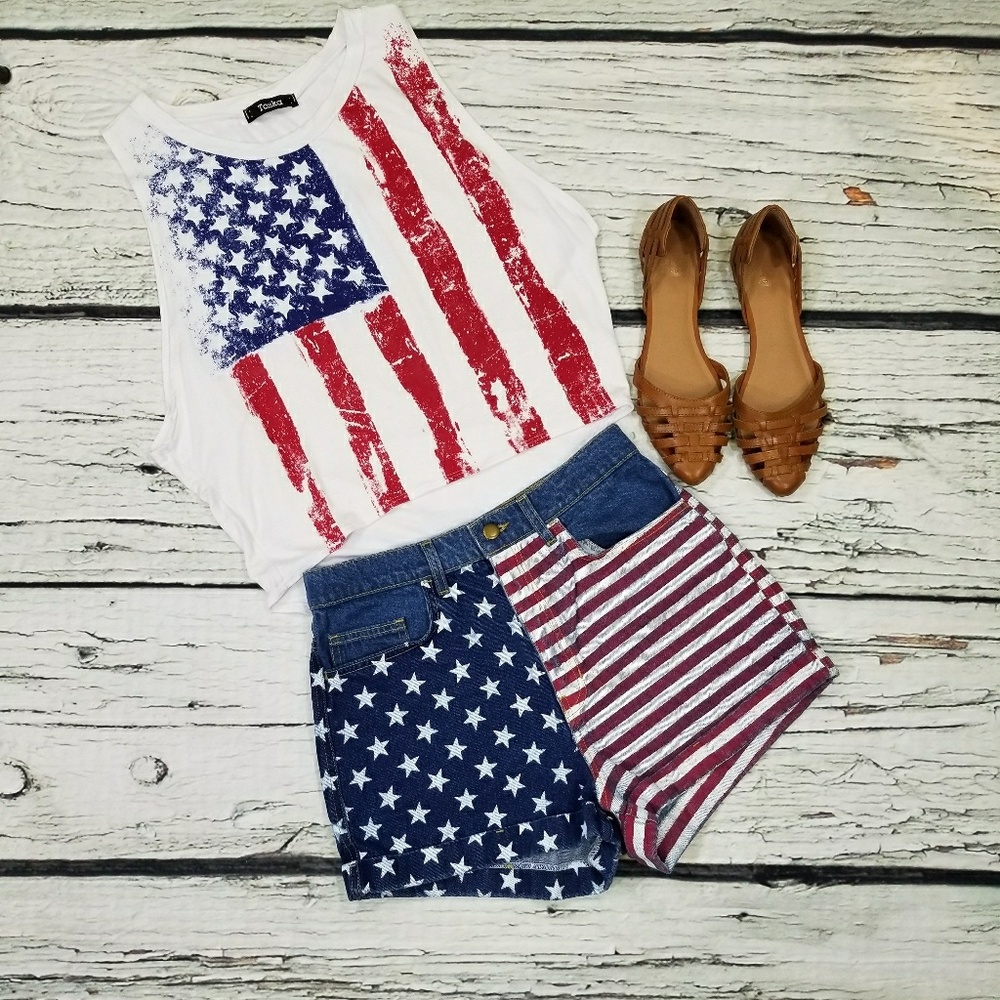 American Apparel USA Flag Denim Shorts 29